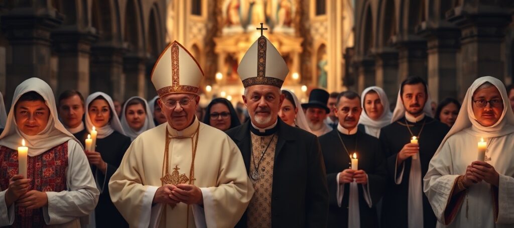 Czcigodna pielgrzymka do Sanktuarium NMP Skępskiej ledzona przez biskupa Szymona Stułkowskiego w tradycyjnych szatach liturgicznych.