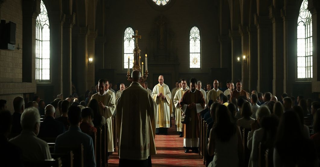 Pielgrzymka katolicka w kościele z monstrancją podczas modlitwy za ofiary dzieciobójstwa w Albercie