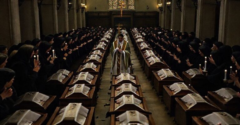Pogrzeb 1200 dzieci ofiar aborcji w tradycyjnym kościele katolickim z procesją i kapłanem w rytuale łacińskim