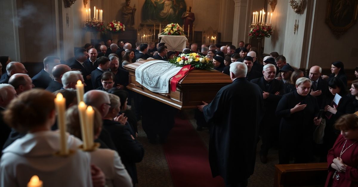 Pogrzeb Barbary Wętkowskiej w katedrze Chrystusa Wieczystego Kapłana w Gnieźnie. Tradycyjny katolicki obrzęd pogrzebowy z udziałem kapłana i wiernych