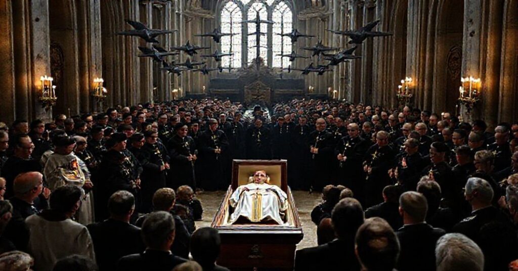 Smutny katolicki pogrzeb w Pradze z udziałem "kardynała" Duki, otoczonego modernistycznym duchownym i świeckimi władzami.