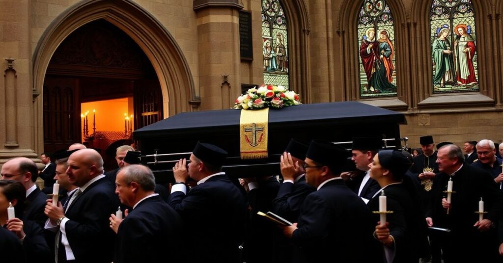 Pogrzeb katolicki według tradycyjnej liturgii w kościele pw. św. Joachima w Sosnowcu