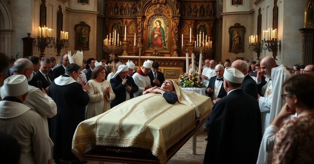 Pogrzeb ks. Jerzego Waśniewskiego w tradycyjnym kościele katolickim z udziałem pielgrzymów i parafian