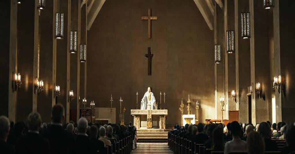 Pogrzeb "księdza" w posoborowej rzeczywistości: liturgiczne widowisko zamiast modlitwy za duszę - tradycyjna katolicka nekrologia.