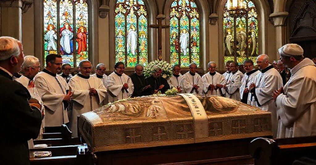 Pogrzeb Paula Baddego, dziennikarza związanego z fałszywymi objawieniami fatimskimi, w tradycyjnym kościele katolickim.