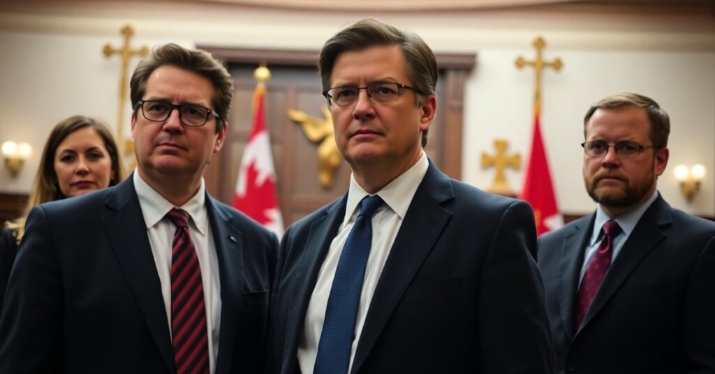 Pierre Poilievre i konserwatywni posłowie w kanadyjskim parlamencie podczas protestu przeciwko eutanazji dla chorych psychicznie