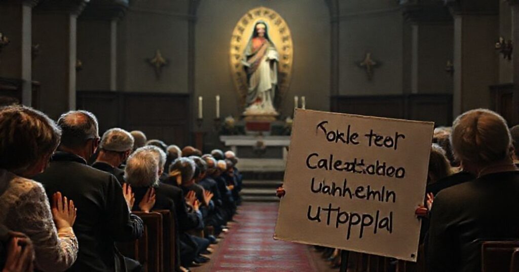 Zbliżenie tradycyjnej modlitwy katolickiej z kontrastem do współczesnej herezji modernistycznej.