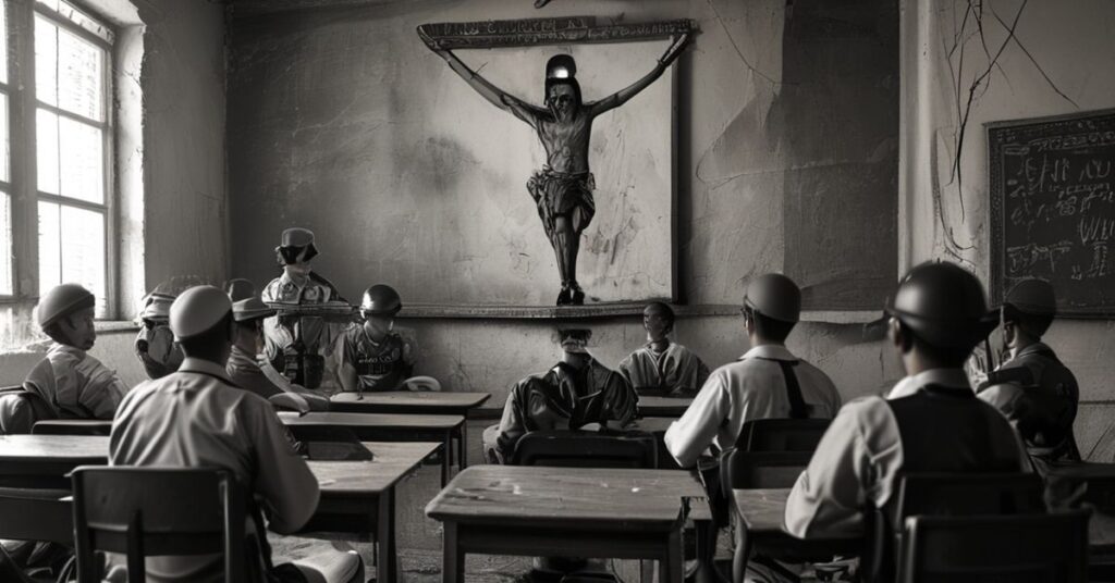 Scena klasowa w Kielcach - policja przesłuchiwująca uczniów bez rodziców po profanacji krzyża przez nauczycielkę