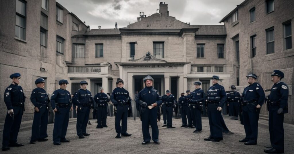 Policja blokuje dostęp do siedziby KRS, członkowie Rady stoją w ciszy protestu.