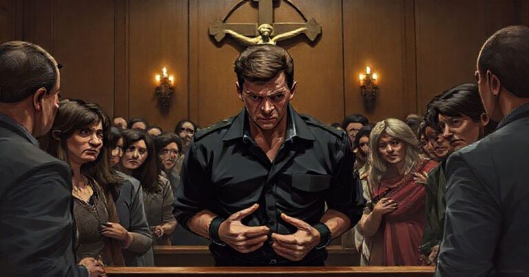 Sądowy obraz polityka transseksualnego Barry'ego Laughtona w rękach pod zarzutem zbrodni seksualnych przeciwko dzieciom.