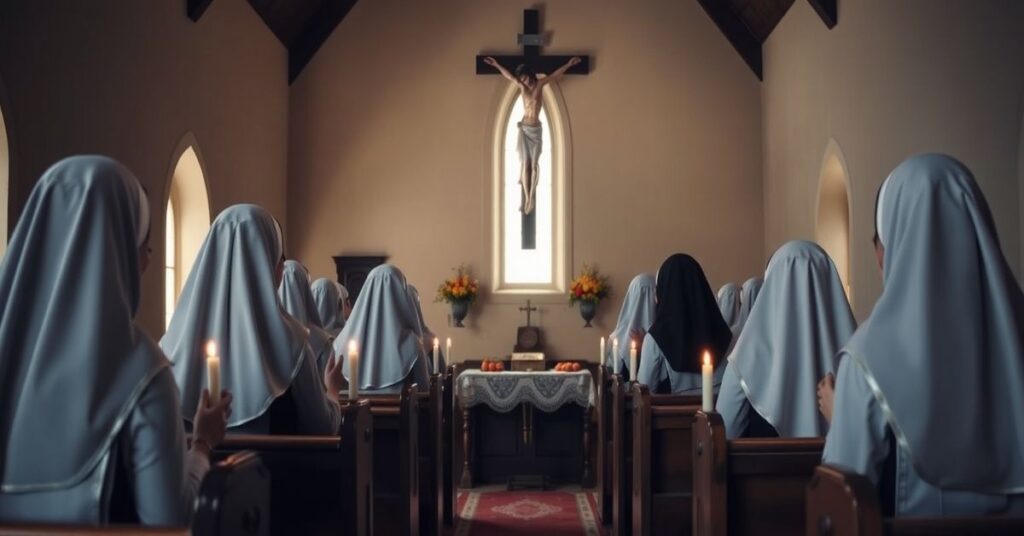 Polskie karmelitanki bose modlące się w tradycyjnym kaplicy na Islandii