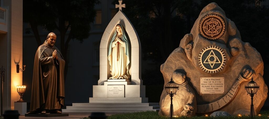 Pomnik uzurpatora Karola Wojtyły i fałszywy pomnik fałszywego objawienia fatimskiego w Ogrodach Watykańskich – świadectwo apostazji i desakralizacji Kościoła