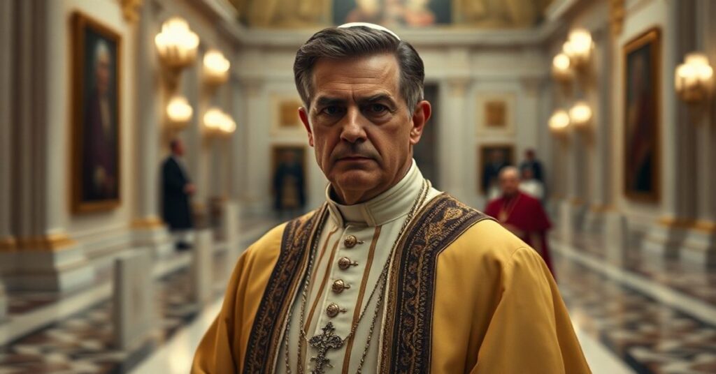 Sobór portret Angelo Gugela, kamerdynera papieskiego w tradycyjnym stroju, symbolizujący jego służbę dla modernistycznych uzurpatorów w Watykanie.