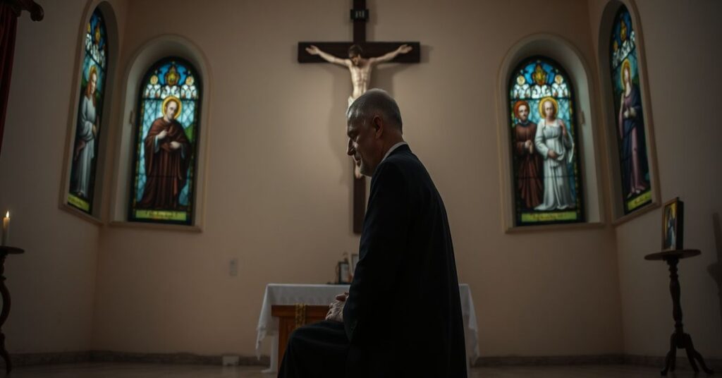 Prawdziwy portret ks. Jerzego Popiełuszki w kaplicy katolickiej, podkreślający brak męczeństwa z powodu nieważności sakramentów poobenieskich.