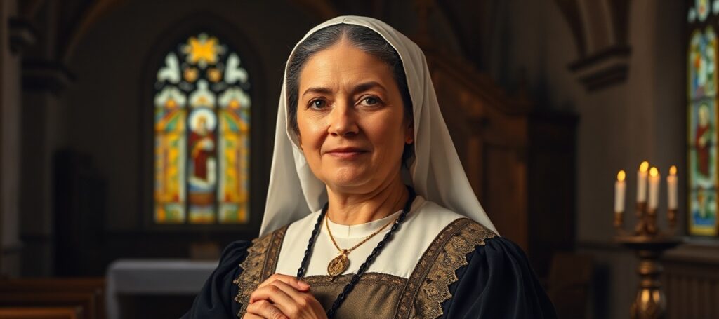 Portret Mildred Martínez, matki Roberta Prevosta - uzurpatora Leona XIV w tradycyjnym katolickim otoczeniu
