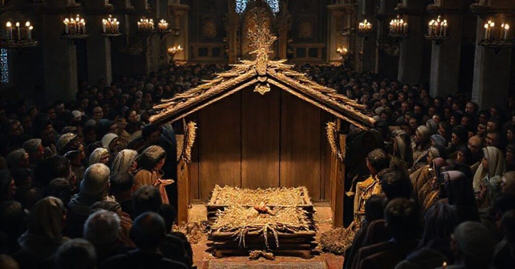 Tradycyjna portugalska szopka w Priscos z 800 osobami, bez prawdziwego kultu katolickiego i z pogańską scenografią