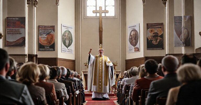 Solemne zdjęcie z "Eucharystii" w kościele św. Wojciecha w Opolu pod kierownictwem "biskupa" Andrzeja Czai