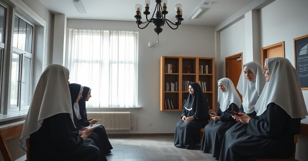 Obraz przedstawiający naturalistyczną parodię życia zakonnego w sekcie posoborowej na ulicy Czerniakowskiej w Warszawie.