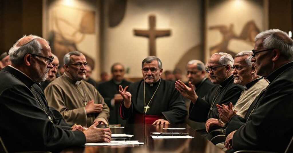 Grupa modernistycznych duchownych na posoborowym spotkaniu w Szczecinie.