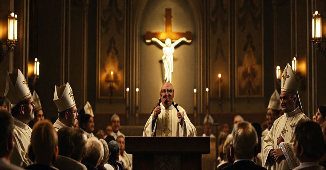 Grupa „biskupów“ posoborowych podczas uroczystości Wszystkich Świętych, prezentująca modernistyczne zniekształcenia katolickiej nauki o świętości