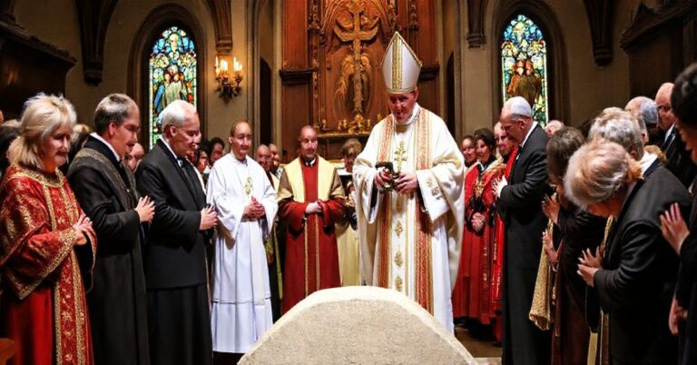 Tradycyjna katolicka ceremonia poświęcenia kamienia węgielnego pod budowę muzeum Księdza Jerzego Popiełuszki z udziałem biskupów i władz lokalnych