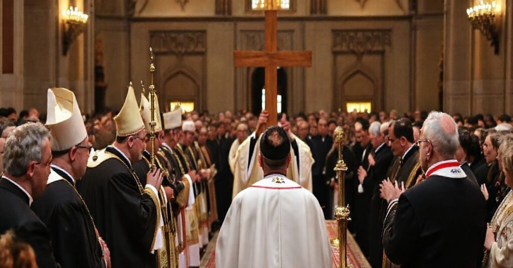 Uroczyste poświęcenie krzyża i placu pod budowę cerkwi greckokatolickiej w Opolu z udziałem biskupów Włodzimierza Juszczaka OSBM i Rudolfa Pierskały.