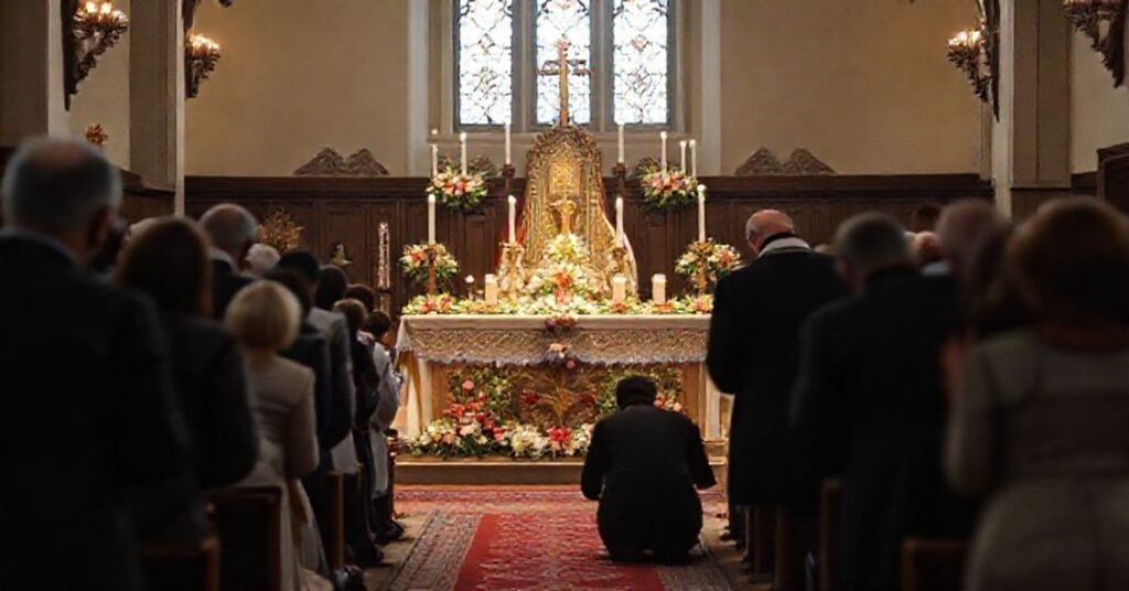 Uroczystość poświęcenia ołtarza w Papowie Toruńskim pod przewodnictwem "biskupa" Arkadiusza Okroja.