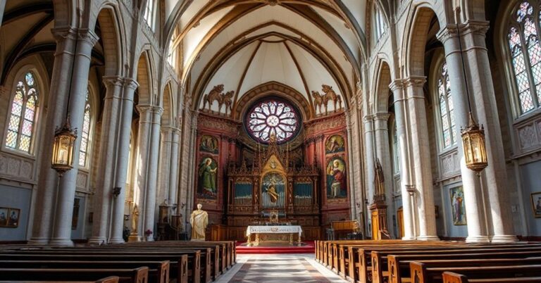 Tradycyjny katolicki kościół z konfesjonałem i kapłanem celebrowa Mszę Świętą, symbolizujący powrót do prawdziwej spowiedzi