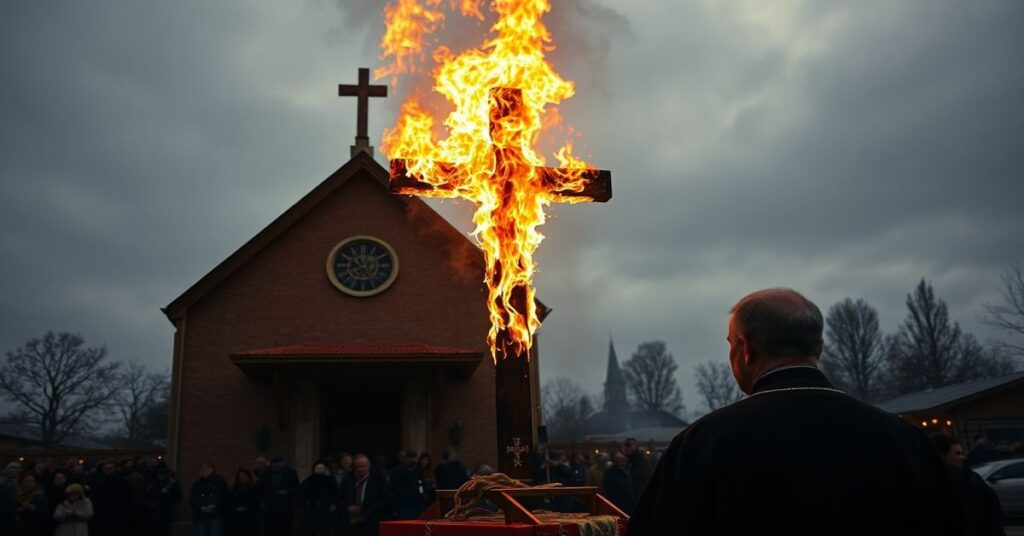 Symboliczny pożar krzyża z 1979 roku w parafii św. Maksymiliana Kolbego w Warszawie podczas Wielkiego Piątku 2026