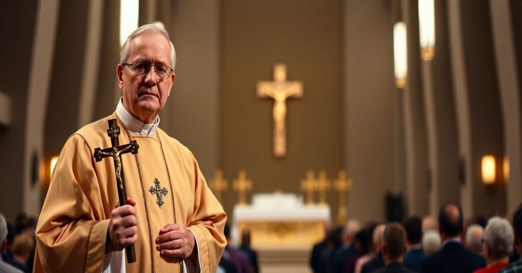 Prawdziwy Kościół Katolicki vs. posoborowa parodia misji, tradycyjny kapłan w modlitwie przed pustością nowoczesnej herezji.