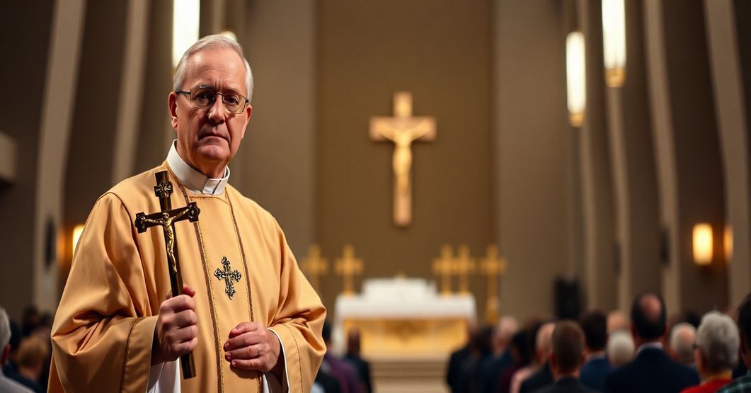 Prawdziwy Kościół Katolicki vs. posoborowa parodia misji, tradycyjny kapłan w modlitwie przed pustością nowoczesnej herezji.