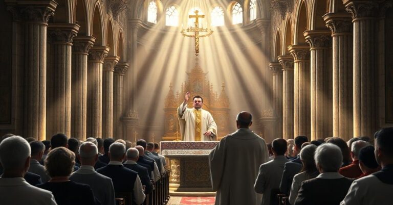 Prawdziwe katolickie nabożeństwo w tradycyjnej diecezji Łomżyńskiej z wiernymi modlącymi się podczas Mszy św. według wiary katolickiej