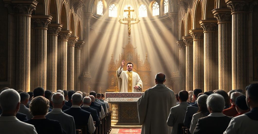 Prawdziwe katolickie nabożeństwo w tradycyjnej diecezji Łomżyńskiej z wiernymi modlącymi się podczas Mszy św. według wiary katolickiej