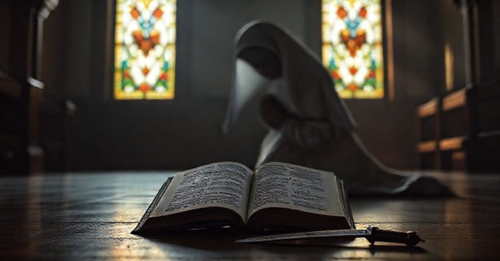 Prawdziwa pobożność: siostra zakonna w kaplicy modli się w milczeniu