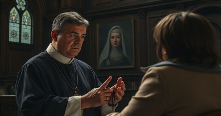 Prawny ksiądz w konfesjonału słuchający pokuty w tradycyjnym kościele katolickim.