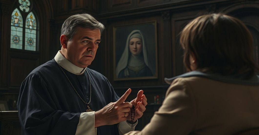 Prawny ksiądz w konfesjonału słuchający pokuty w tradycyjnym kościele katolickim.