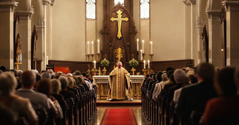 Sobór katolicki w tradycyjnym stylu z celebracją Mszy Świętej w rytach trydenckich