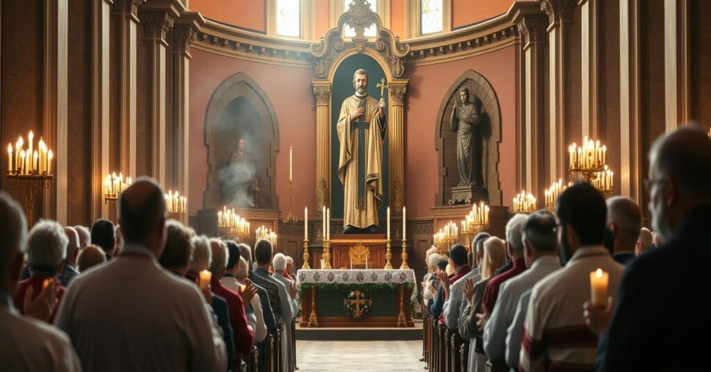 Prawdziwa msza św. św. Stanisława Kostki celebrowana w tradycyjnym stylu katolickim z głęboką pobożnością.
