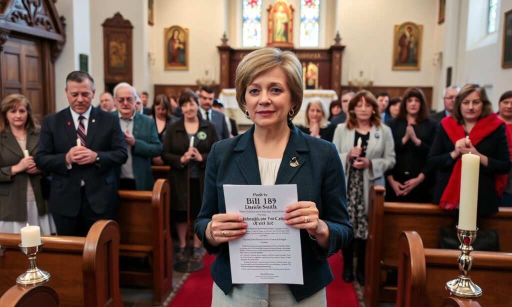 Premier Alberta Danielle Smith z ustawą Bill 18 w tradycyjnym kościele katolickim