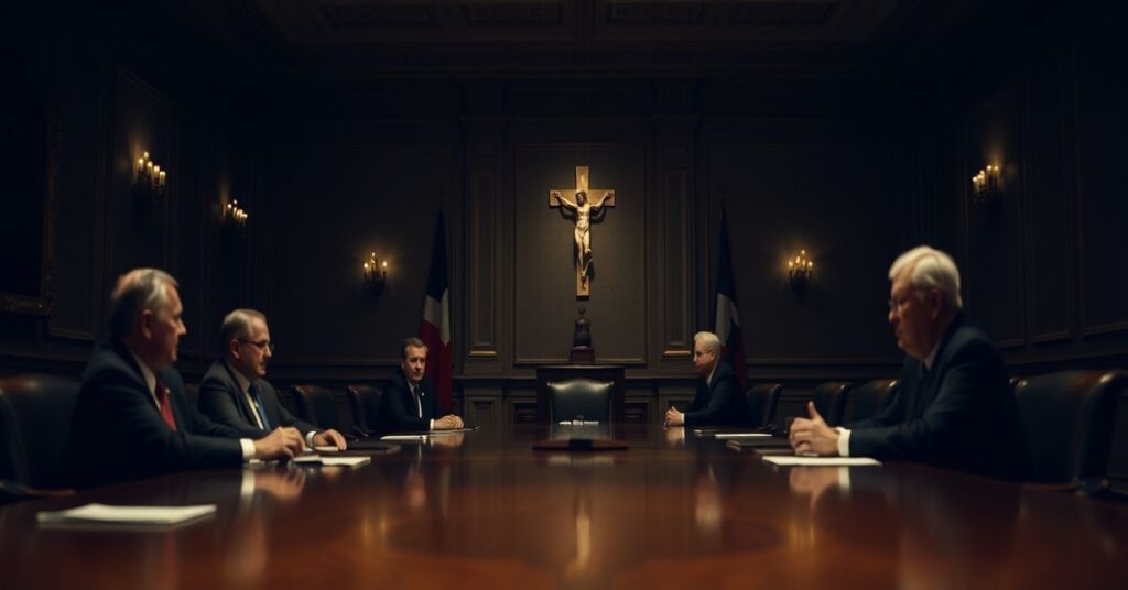 Obraz Prezydenta Karola Nawrockiego i Premiera Donalda Tuska podczas spotkania w Pałacu Prezydenckim w Warszawie na temat alternatywy dla programu SAFE 0 proc., bez odniesienia do wartości religijnych