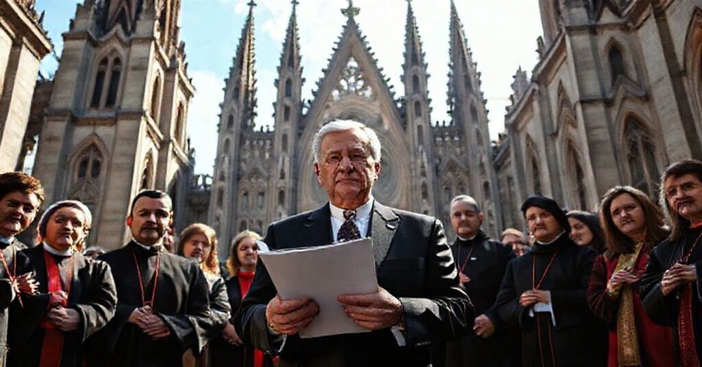 Przedstawienie Prezydenta Karola Nawrockiego przed katedrą w kontekście jego świeckich inicjatyw politycznych