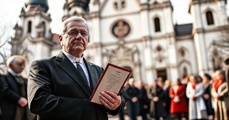 Prezydent Karol Nawrocki przed katedrą katolicką z konstytucją, sceny polityczne i duchowe kryzysu