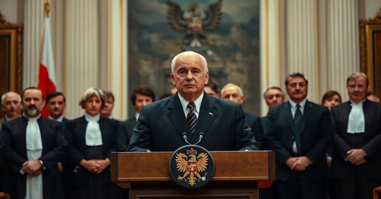 Prezydent Karol Nawrocki podczas wręczania nominacji sądowskich w Pałacu Prezydenckim.