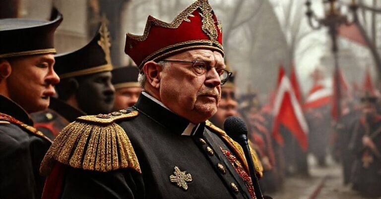 Prezydent skłania się przed pomnikami polityków przedwojennych podczas obchodów Niepodległości, w tle modernistyczna świątynia Opatrzności Bożej.