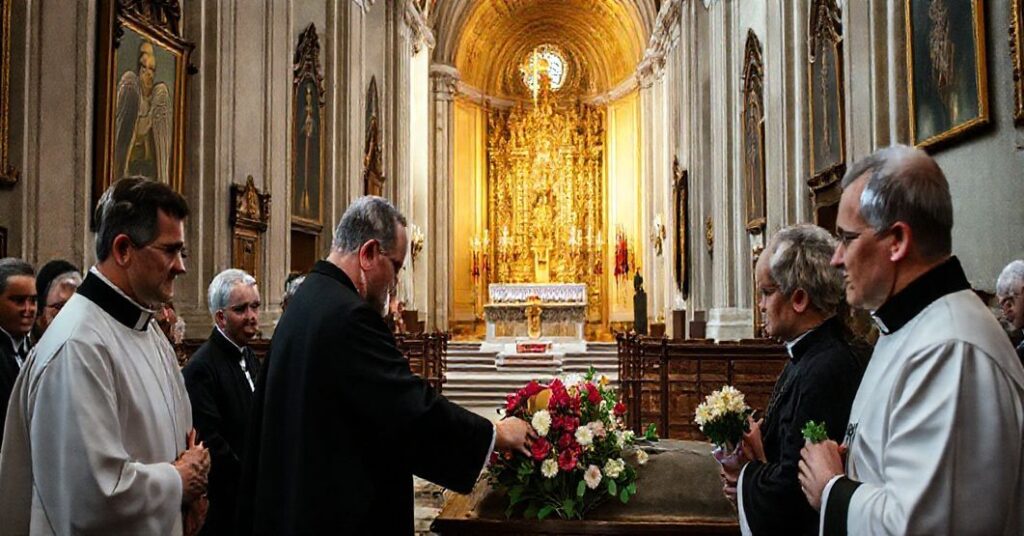 Wewnątrz poznańskiej katedry - prezydent składa wianki kwiatowe przed grobami Mieszka I i Bolesława Chrobrego w Złotej Kaplicy