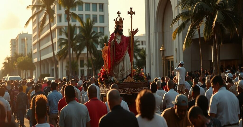 Procesja katolicka w Miami z figurą Chrystusa Króla przeciwko apostazji nowoczesnego Kościoła