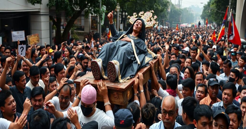 Wielotysięczna procesja z Czarnego Nazaretańczyka w Manili, ukazująca masową dewocję i kontrowersyjne aspekty kultu