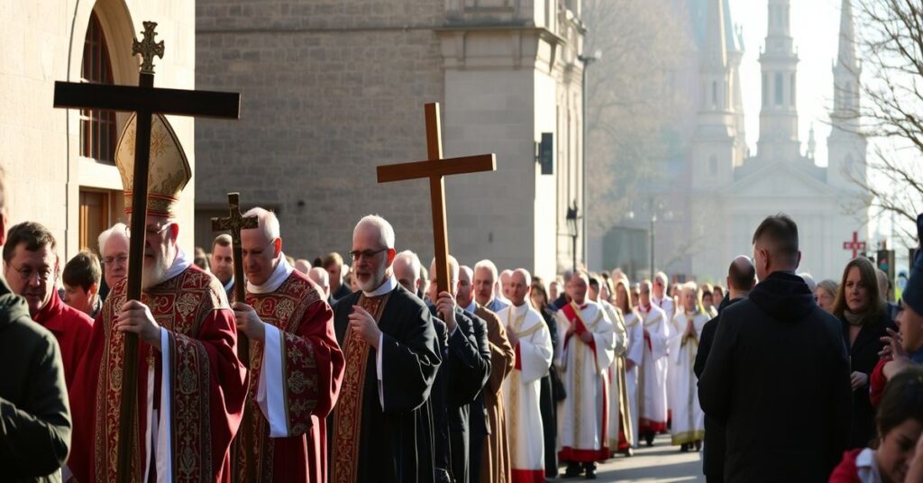 Procesja Drogi Krzyżowej w Elblągu pod przewodnictwem biskupa Wojciecha Skibickiego