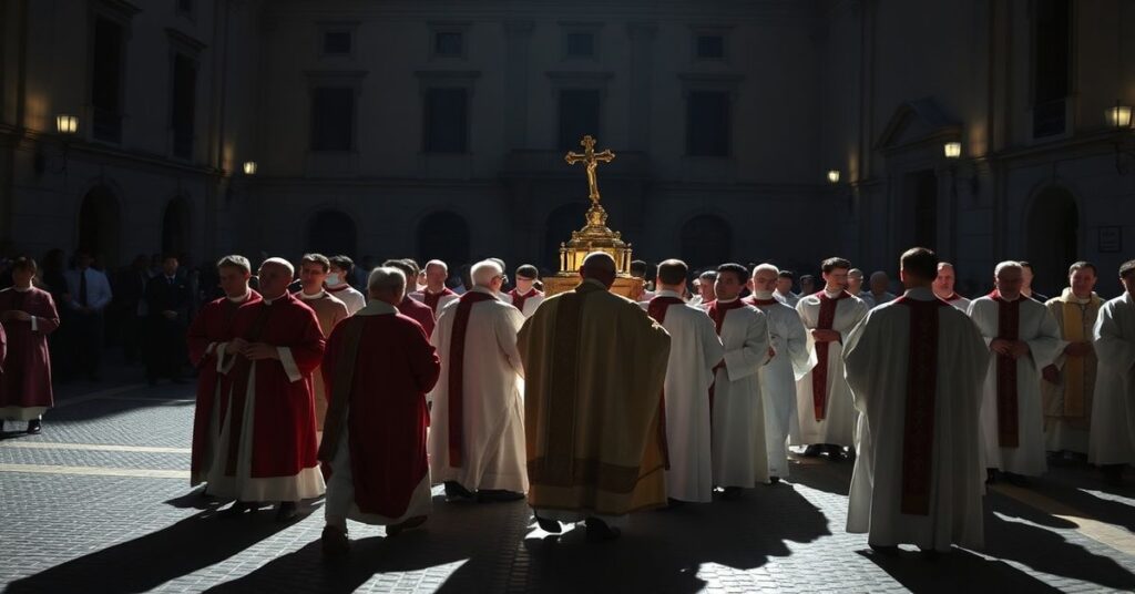 Procesja eucharystyczna pod przewodnictwem kard. Dominique'a Mamberti na Uniwersytecie Angelicum w Rzymie w 2026 roku.