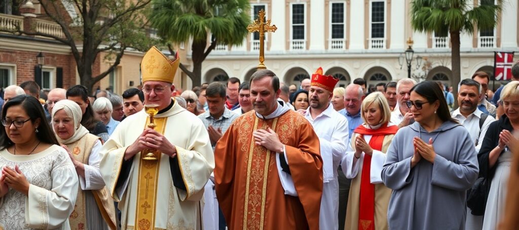 Procesja eucharystyczna w Brunswick w Georgii podczas Narodowej Pielgrzymki Eucharystycznej